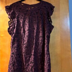 White House Black Market Lace Blouse in Deep Purple